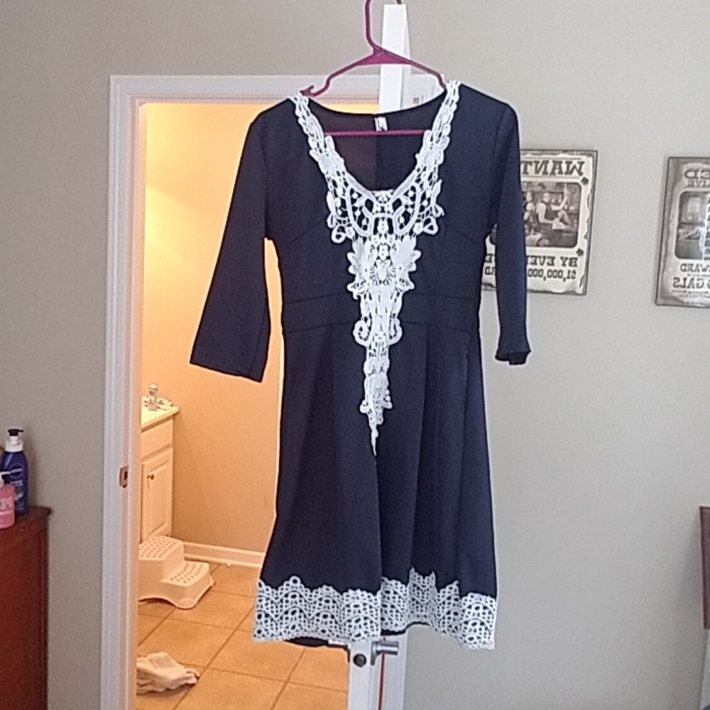 Navy and white mini dress